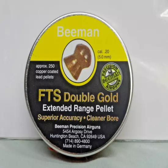 Beeman FTS Pellet Double Gold,5.0 mm/.20 cal,Sealed,Extended Range,Copper Coated