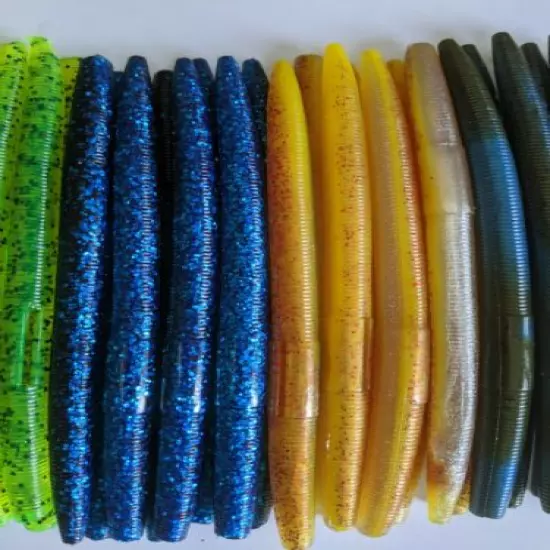 50PK-5"SENKO SOFT PLASTIC BASS WORMS-5 COLORS/10 EACH-"WATER SPARKLE"-MULTI PACK