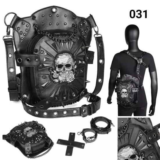 Rock PU Leather Shoulder Motorcycle Skull Bag Waist Pack Bag Handbag Leg Purse