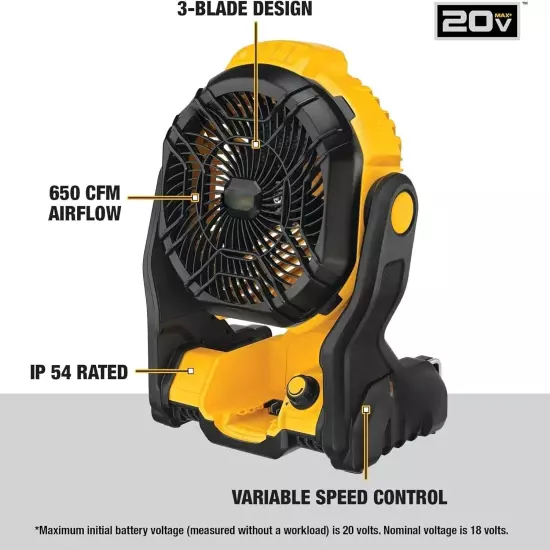 DEWALT 20V MAX Jobsite Fan, Cordless, Portable, Bare Tool Only (DCE512B)