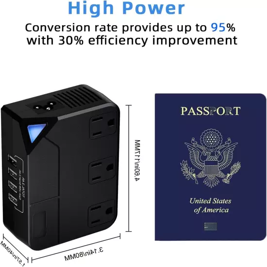 Universal Travel Converter,250W Voltage Converter with 2 USB and 2 USB-C Ports 3