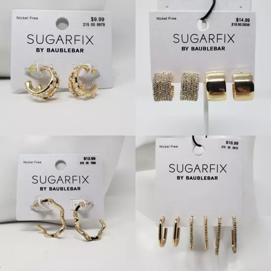 NWT Sugarfix by Baublebar Gold-Tone Lot of 7 Earrings Hoop Cuff Pearl Rhinestone