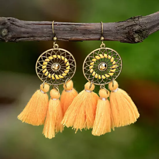 Fashion Women Bohemian Earrings Long Tassel Fringe Drop Dangle Ear Stud Jewelry