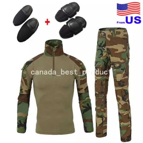 Men Tactical Hunting Military Long Sleeve Shirt/Pants w/ Elbow/Knee pads WL USA