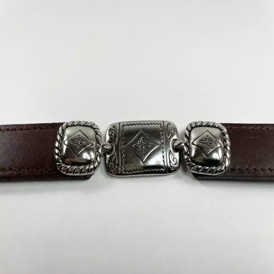 Western Genuine Leather Belt For Women Brown With Silver Details Size Large