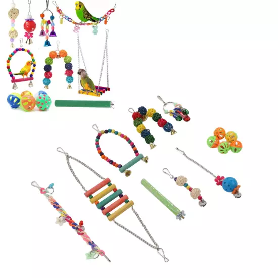 13pcs Swing Parrot Chewing Toy Set Rattan Chain Hanging Standing Climbing