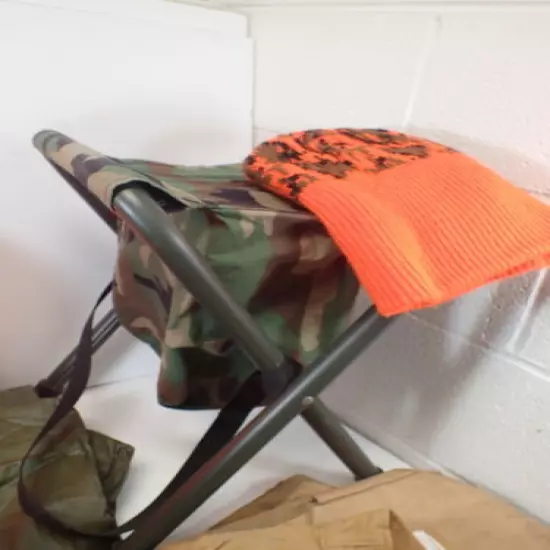 Vintage Hunting Lot Camo Chair w/ Storage Thermos Machete Clothing Hiking Stick