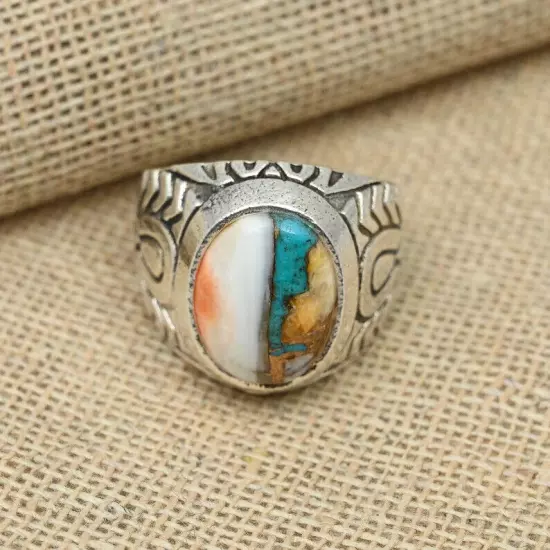 Oyster Turquoise Men's Ring Solid 925 Sterling Silver Statement Ring Al Size B34