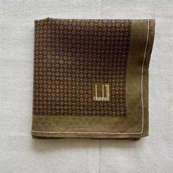 dunhill Handkerchief Vintage Brown Cotton Geometric Pattern Pocket Square 20"