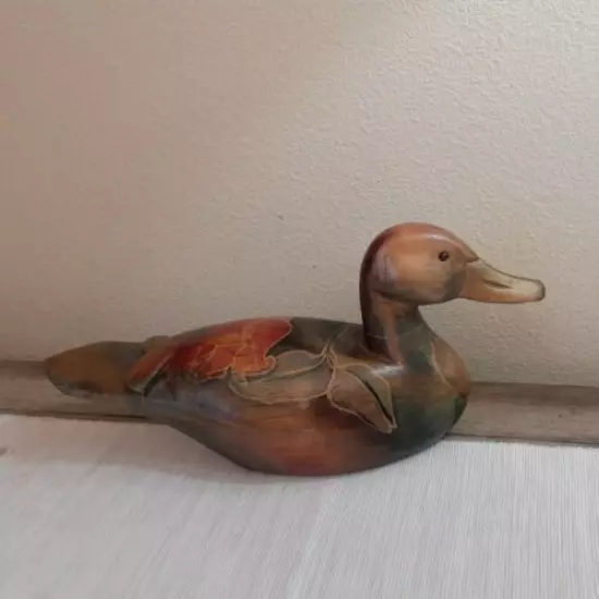 Vintage Hand Carved Hand Painted Duck Decoy Wood 11x3.5"