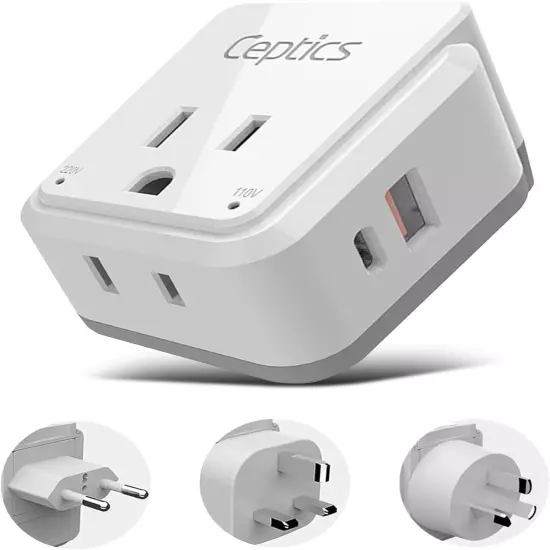 Ceptics China, Malaysia Travel Adapter,Includes Type G, I, C SWadAPt Attachments