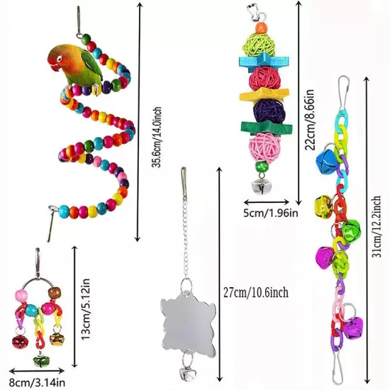 Bird Toy Wood Parrot Toys Set Cage Bird Swing Suspension Bridge Ball Cage Bells