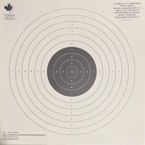 #72 20 Yards ISSF Precision Full size Pistol Targets 250/pack Sport Standard CF