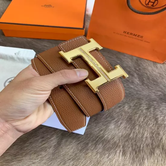 Hermès New Double-sided Men's Leather Belt Brown gold buckle 36/90