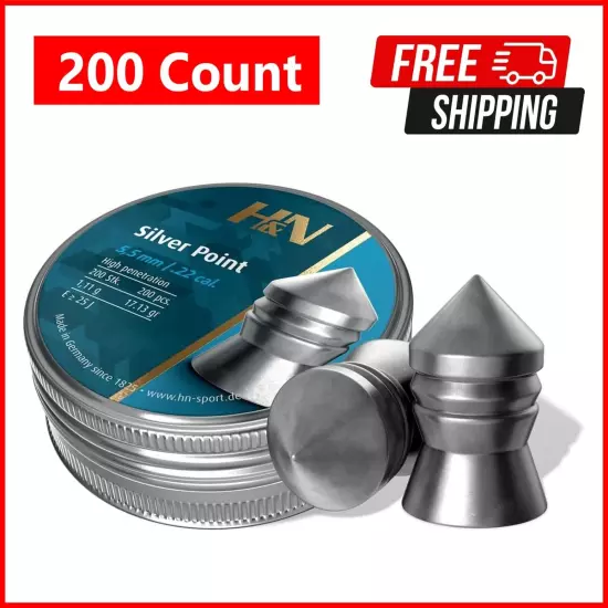 H&N Silver Point Pointed Airgun Pellets .22 Caliber / 17.13 Grains 200 Count