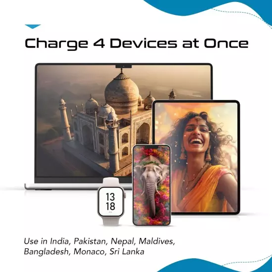 Ceptics India, Maldives Travel Plug Adapter- With Type D, C SWadAPt Attachments