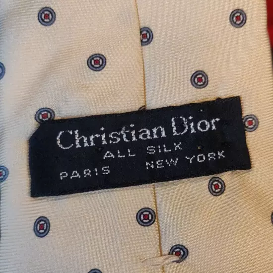 Christian Dior Mens Neck Tie Ivory Italian 100% Silk Tie Designer Made in Italy