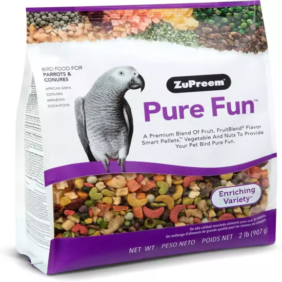 Zupreem Pure Fun Bird Food for Parrots & Conures, 2 Lb - Blend of Fruit, Fruitbl