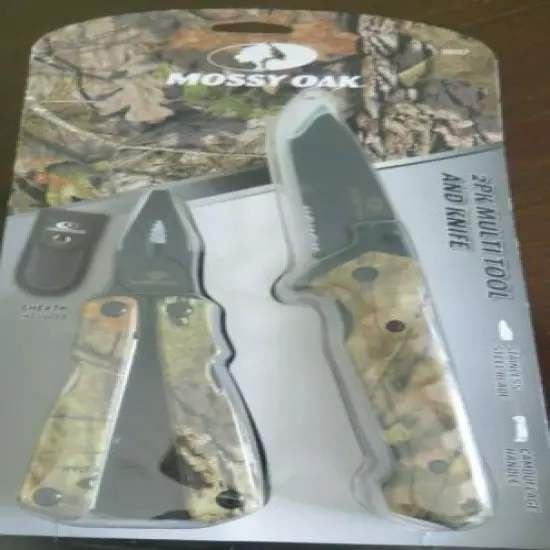 2PK 15-IN1MULTI TOOL AND KNIFE,SHEATH MOSSY OAK CAMOUFLAGE STAINLESS BLADE