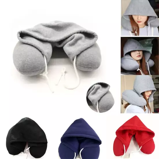 U-Shaped Hooded Neck Pillow w/ Hoodie Cover