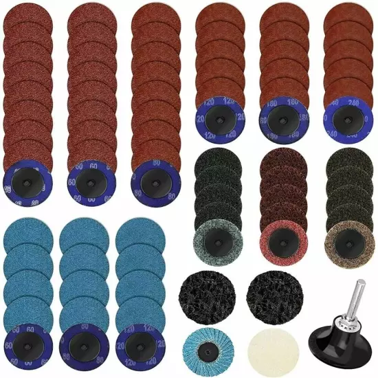 2" Roll Lock Sanding Discs Set W/ 1/4 Holder Die Grinder Quick Change Disc 70Pc.