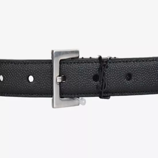 SAINT LAURENT Grain De Poudre YSL-LOGO CASSANDRE Women's SKINNY Belt 85cm US34