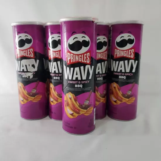 Pringles WAVY SWEET & SPICY BBQ Flavored Potato Chips 4.8 oz Can - RARE Lot x8