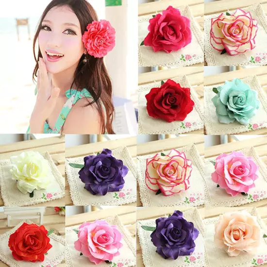 Artificial Rose Flower Hairpin Wedding Bridal Brooch Womens Hair Clip Headwear