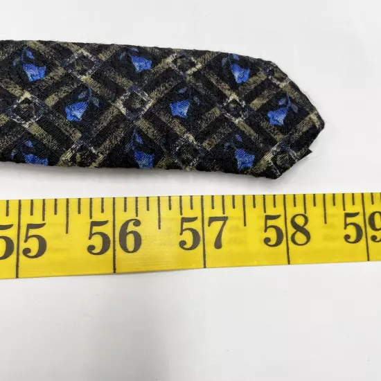 Paulo Visari Black Blue Geometric Floral Italian Necktie Silk Tie 3.8" x 58"