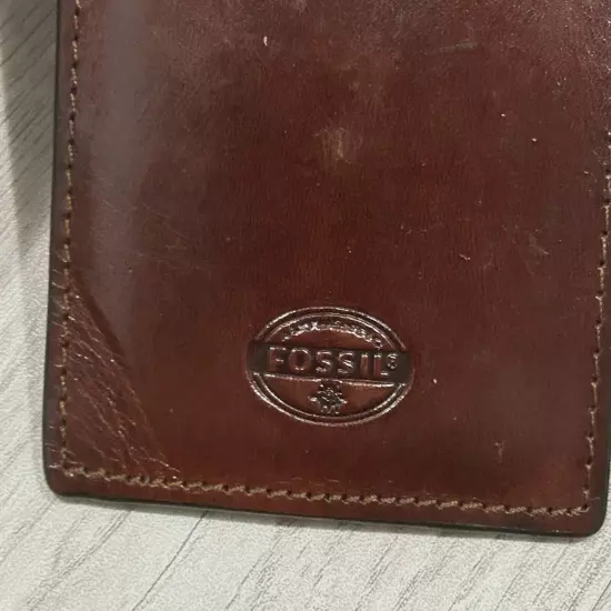 Fossil Money Clip Leather Wallet Card Holder Brown Leather