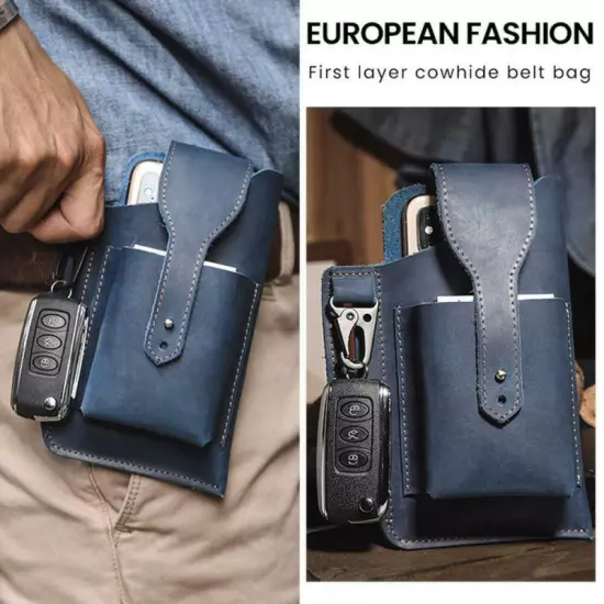 Retro Mens Waist Bag Genuine Leather Cell Phone Holster Case Belt Loop Sp FAST