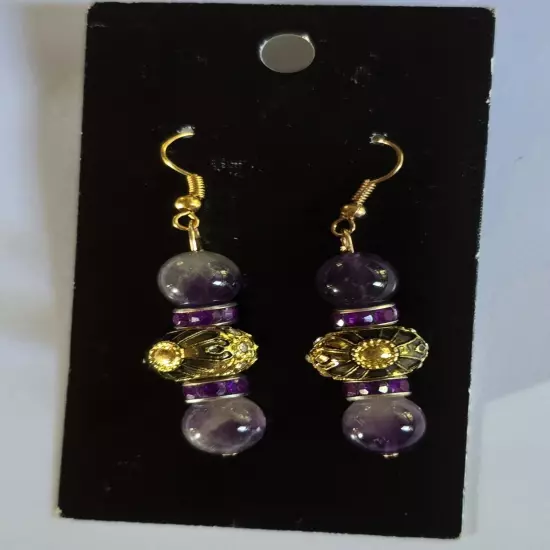 ARTESAN DESIGN ORIGINAL AMETHYST CATS EYE RHINESTONE CHARM SWING EARRINGS