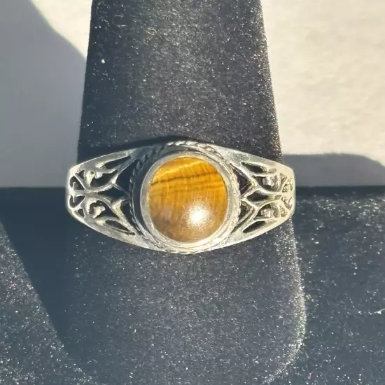 Men’s sterling silver tiger’s eye filigree ring size 9.75 ~RR024~