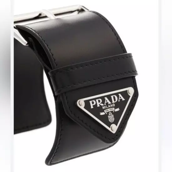 NWT***PRADA Black Leather Wide Cuff Wrist Buckle****$685