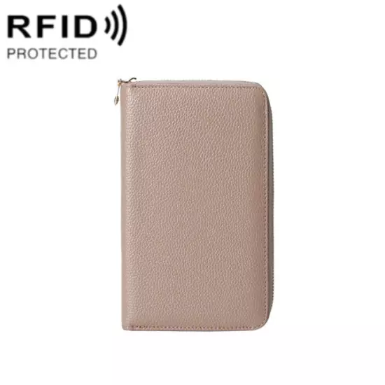 1659 RFID Anti-magnetic Anti-theft Passport Bag Document Bag Wallet(Khaki)