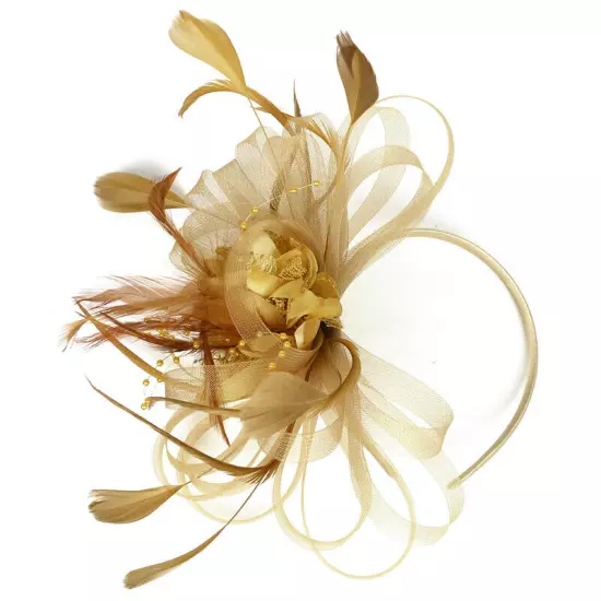 Women Fascinator Feather Hat Flower Hair Clip Church Wedding Party Headwear Clip