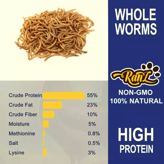 2LBS Non-GMO Dried Mealworms for Chickens, High Protein Meal Worms, Premium C...