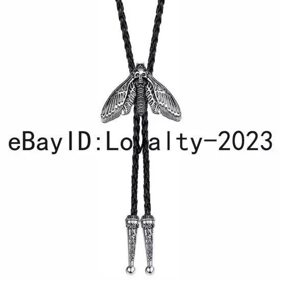 Mens BOLO Tie Vintage Animal Skull Moths Necklace Alloy PU Rope Western Cowboy