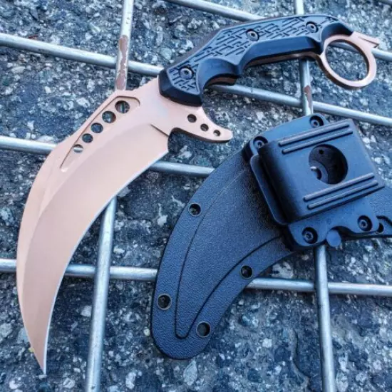 9.5" Bronze Tactical Talon Full Tang Fixed Blade Hunting Survival Karambit Knife