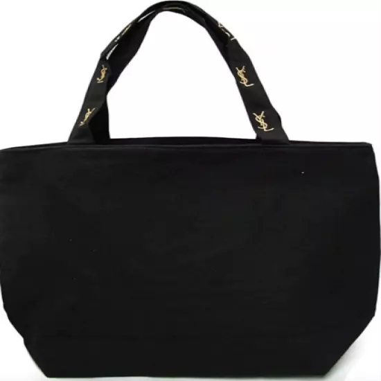 Yves Saint Laurent YSL Tote Bag Black Gold Embroidery Logo Novelty