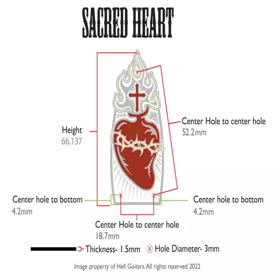 "SACRED HEART" 100% Brass Truss Rod Cover. Fits most Gretsch® style guitars.