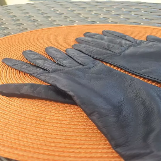 Talbots Women's Black Leather Gloves Cashmere lined Size 8 Made in Italy NWT