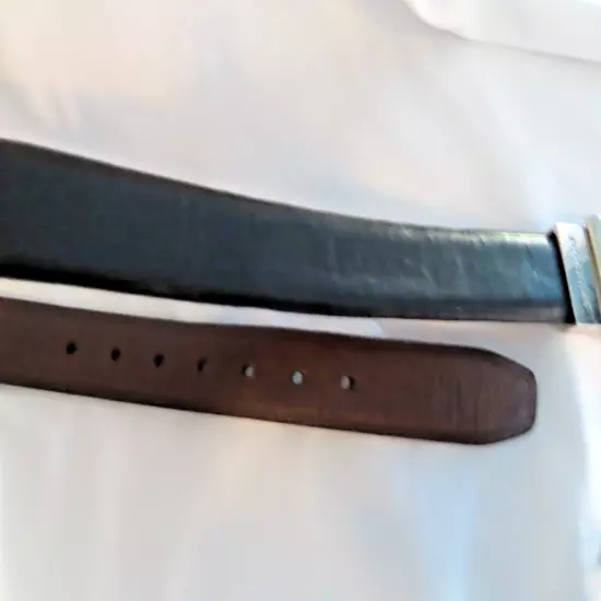 Dockers Belt Black Brown Leather Silver Tone Rectangular Buckle 30" L x 1" W