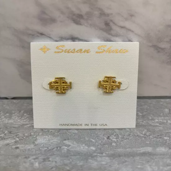 Susan Shaw Gold Cross Stud Earrings NWOT Made USA