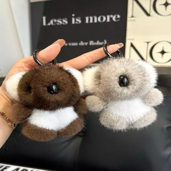 Real Mink Fur Bear keychain Pompom Ball Bag Charm Bag Phone Pendant Kids Gift