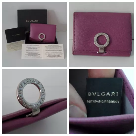 BVLGARI Card Wallet Stunning Purple Italian Calf Leather Business Card Exc Cond