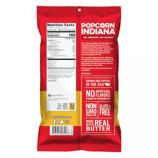 Popcorn Indiana Movie Theater Butter Popcorn, 3 Ounce, 6 Per Case