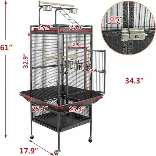 SUPER DEAL PRO 61-inch 2in1 Large Bird Cage with Rolling Stand Parrot Chinchilla