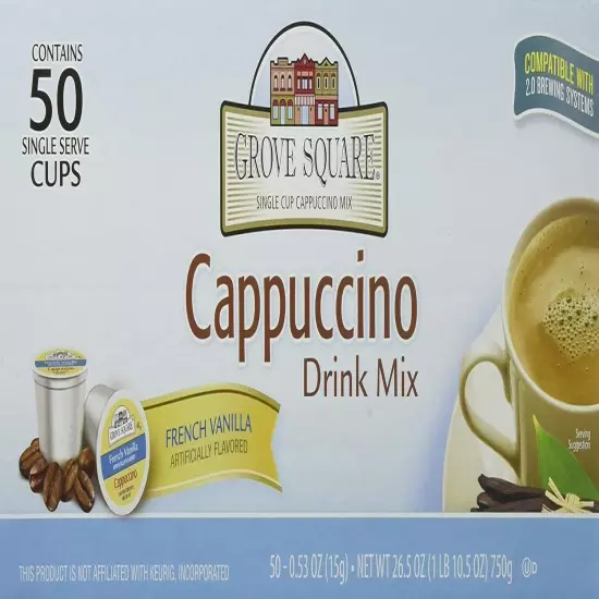 Grove Square Cappuccino Pods, French Vanilla, Single 50 Count (Pack of 1) 