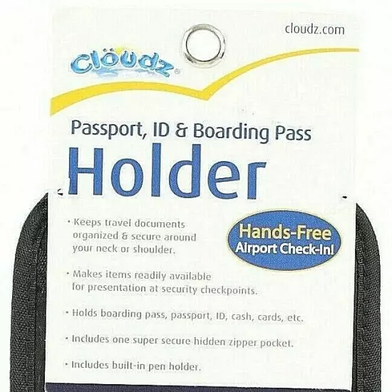 Cloudz 9"x5" Black Zipper Ring Pen Passport ID & Boarding Pass Holder I178